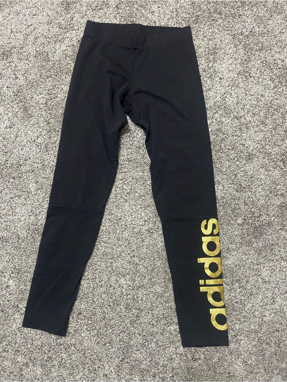 adidas Black Leggings with Gold Logo Down Leg